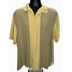 Nat Nast Luxury Originals Silk Shirt Mens Large Yellow Short Sleeve Button Up